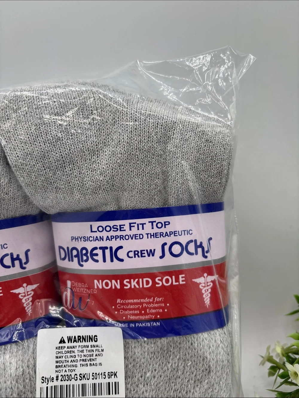 Diabetic Crew Socks - Loose Fit Top, Gray (6 Pack)